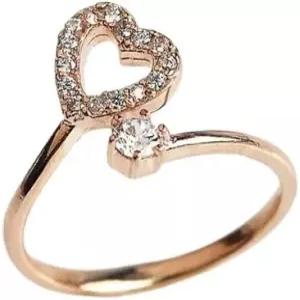 1.00 Ct 원형 컷 시뮬레이션 다이아몬드 14k 로즈 골드 도금 하트 조절 가능 토링 925 실버