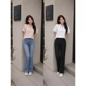 최초가 99,000원 DWM23214 오버핏 여성 짚업 폴로 티셔츠 1000684143032