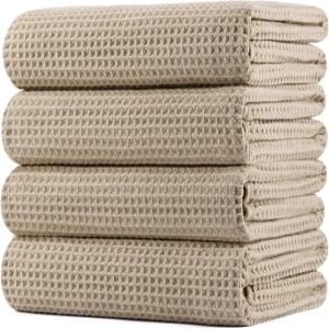 폴리테 430 GSM 극세사 오버사이즈 퀵 드라이 보풀 프리 목욕 타월 60 x 30인치 4팩(와플 직조)