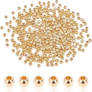 PH PandaHall 3mm 14K 금도금 스페이서 비즈 300개 미니 매끄러운 원형 심리스 볼 여름 하와이 레이어드