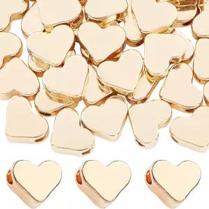 PH 팬더홀 60pcs 14K 금도금 하트 비즈 러브 스페이서 6x7mm 금속 황동 루즈 매력 어버이날 목걸이 팔찌