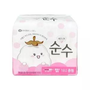 팬티형오버나이트 좋은느낌 순수 울트라슬림 중형 18개입 생리대 -O