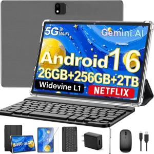 키보드가 장착된 안드로이드 16 태블릿 2026 10인치 26GB+256GB+2TB 확장 제미니가 전자 PC 8코어 8000mAh