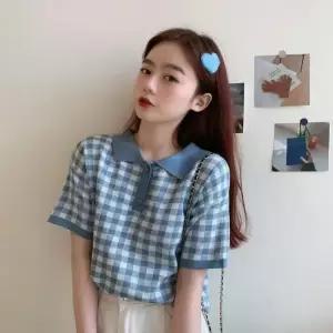 ONM 여성 넥카라 반크롭 여름 니트티셔츠 단추 니트반팔티