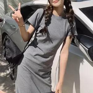ONM 데일리 무지 원피스 봄 여름 반팔 면 스커트 홈웨어