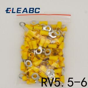 RV5.5-6 노란색 링 절연 터미널 케이블 압착 단자 슈트 4-6mm2 와이어 커넥터 100 피스 RV