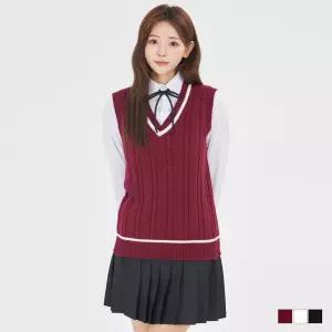 남녀공용 니트 조끼(3color) 꽈배기 교복 학생 브이넥
