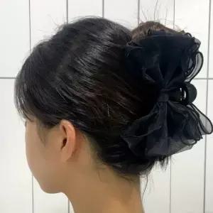 꾸안꾸 JPAR 쉬폰 왕리본 헤어집게핀 블랙