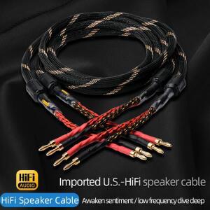 한쌍의 HiFi 스피커 케이블 고순도 6N OFC 코어(바나나 및 Y 24K 골드 플러그 포함) 앰프 혼