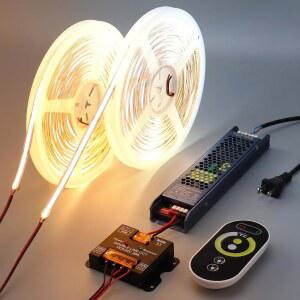 벤룬 24V CCT COB LED 스트립 조명 키트 65.6피트(32.8피트 2롤), 2700K-650K 디밍 가능한 화이트 컷테이블 LED 테이프 조명 CRI 93, 리모컨 및 침실 실내 장식용 전원 공급 장치 포함