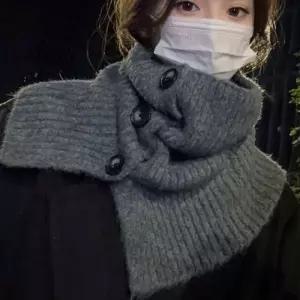 여성 겨울 스타일 따뜻 두툼 단추 넥워머 머플러스카프 숄프 양면 모조캐시미어 목도리 머플러 플리츠 가을