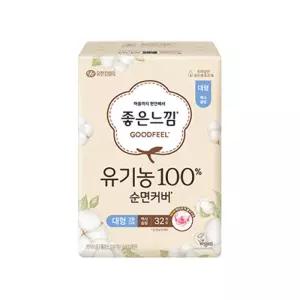 좋은느낌 유기농100%순면커버 날개형 맥시슬림, 대형, 32매, 1개