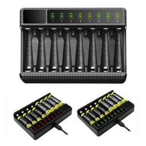 충전식 스마트 리튬 배터리 충전기  LED 디스플레이 스마트 1.2V AA  NiMH  8 슬롯