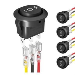 5개입 원형 KCD1 로커 스위치 12V 3핀 3단 ON OFF 10A/125V DC SPDT 토글 (자동차용 전선 포함)