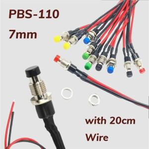 PBS-110 순간 푸시 버튼 스위치 7mm 원형 자동 리셋 ON OFF 20cm 와이어 포함 12V 전자 제어 패널용
