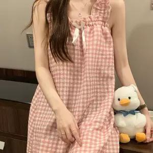 여름 민소매 원피스 잠옷 꽃무늬 나시 홈웨어 이지웨어 여성 체크무늬