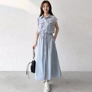 [리빌모아]여성 포켓 민소매 카라 롱 원피스 DJW2 OPL SKQQZ2946 블루_P366703750