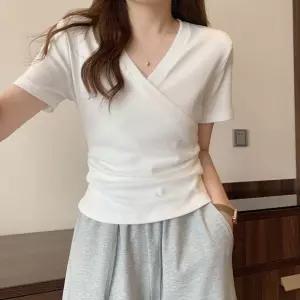 [베스트TOP100]데일리 V넥 티셔츠 무지 셔링 스판 랩 반팔티 면티