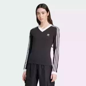 아디다스 오리지널스 Womens 3-스트라이프 브이넥 긴팔티셔츠 블랙 IY7247 IY7247BS