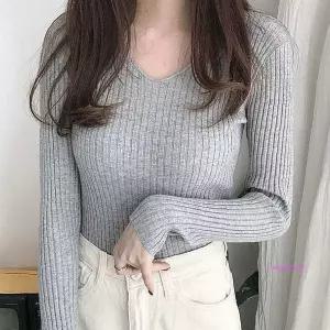 브이넥 베이직 데일리룩 가을 골지니트 슬림핏 티셔츠efg803
