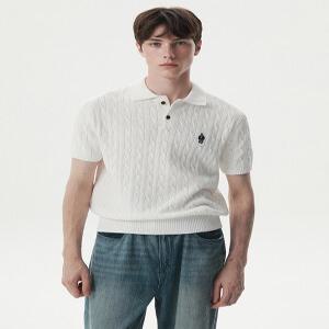 [AK수원점] [후아유] 공용 Steve Collar Cable Short Sleeve Sweater WHKAG2424U