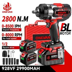 전동드릴 모터ONEVAN 2800N.M 브러시리스 전기 임팩트 렌치 1/2인치 무선 토크 드릴 파워툴 (마키타 18V 배
