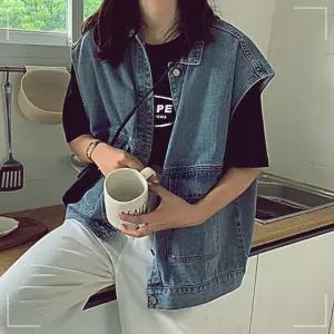 데님 청조끼 루즈핏 여성 사계절 베스트 베이직 NWFFVQQ7