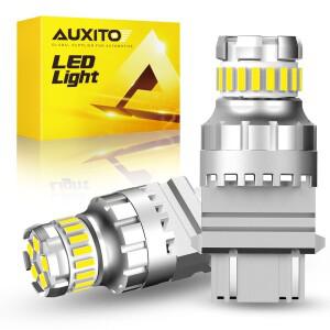 AUXITO 2피스 3157 P27/7W LED 전구 T25 자동차 DRL 주차 신호 램프 앰버 옐로우 화이트 레드 역방향 브레