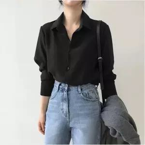여성 링클프리 긴팔 쉬폰 셔츠 베이직 남방 카라넥 블라우스 상의 데일리룩