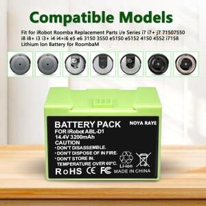 아이로봇 룸바 e/i 시리즈용 2600mAh/3200mAh 14.4V 교체 배터리 i6 i7 i8 i4 i3 J7 7150 e5 e6 호환