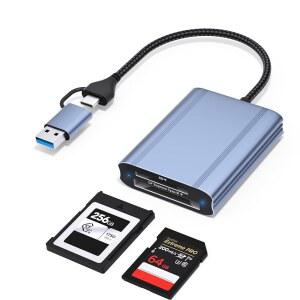 CFExpress 타입 B 및 SD 카드 리더 USBC 3.2 Gen 2 10Gbps 전송 속도 USBCUSBA 2in1 어댑터 알루미늄 합금 Windows /Mac /Linux / Android와 호환됨