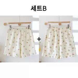 면 100% 여름 얇은 잠옷바지 슬랙스 반바지 2종 세트
