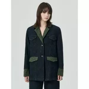 GANNI Melange Twill Denim Oversized Blazer - Navy 1011484