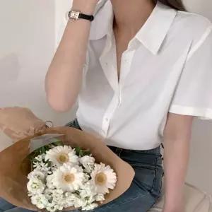 차르르 카라 여성 여름 반팔 구김 셔츠 블라우스 없는