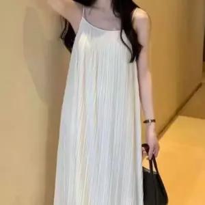 썸머 휴양지 여성 에어 플리츠 끈 나시 롱 원피스 롱원피스 여성원피스 쉬폰원피스 원피스