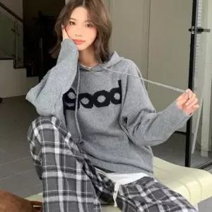 친절한탄씨 니트티셔츠 루즈핏 오버핏 레터링 후드 긴팔 티셔츠 오버핏니트 후드니트 무지티