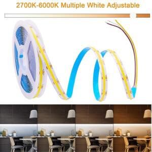 DC24V 2700K-6500K CCT COB LED 스트립 조명 608LED/M 디밍 가능 유연한 리본 테이프 룸 장식 캐비닛 TV 백
