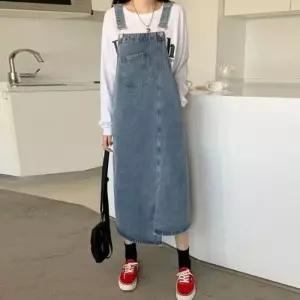 멜빵패션 멜빵스커트 트임 언발란스 데님 편한 청원피스