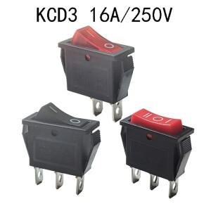 KCD3 ON OFF 2 핀 3 로커 스위치  라이트 없음  싱글 폴 홀  보트 16A  250V  AC 레드 블랙  10.5x29mm