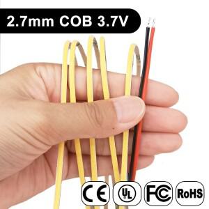 2.7mm 초박형 COB LED 스트립 480LED/m 고밀도 유연한 슈퍼 슬림 조명 3000K 선형 디밍 가능 DC3.7V/5V