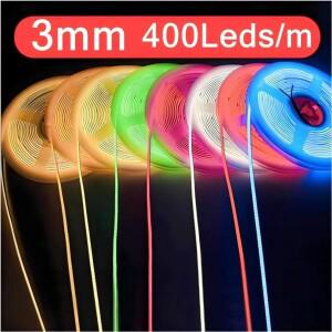 3mm 초박형 12V 컬러풀 COB LED 스트립 디밍 가능 3000K 고밀도 플렉시블 조명 DIY 홈데코 램프용