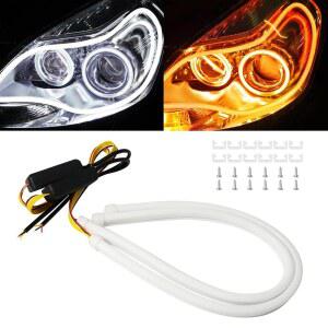 Qasim 45CM 플로우팅 턴 시그널 라이트 가이드 스트립 DRL 어셈블리 12V 자동차 LED 플렉시블 스트립 라이트 주행등 자동차 액세서리-2팩