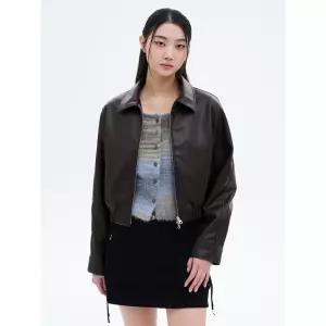 에잇세컨즈 슬림핏 블루종 레더 아우터 브라운 4744967
