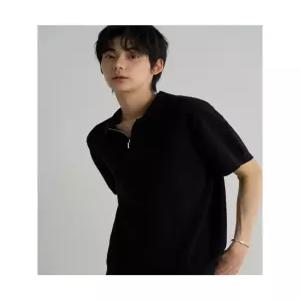 에잇세컨즈 456551SS35 남성 니트 울 쿼터 집업 카라 풀오버 - 블랙 6488851