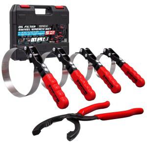 Spurtar 스위블 오일 필터 렌치 세트 5개 조절 가능한 2-3/4인치 ~ 5-1/4인치 (70-133mm) 12인치 4S 상점용 자동차 수리 기계 DIY 발전기 소형 엔진용 범용 제거 도구