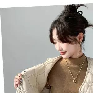 겨울 여성용 가벼운 다이아몬드모양 심플 V넥 학생패딩조끼 베스트