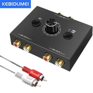 오디오 스위처 분배기 음소거 버튼이 있는 양방향 2x1 / 1x2 L R RCA 스테레오