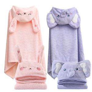 용 후드 타월 2팩 - 두꺼운 55인치 x 27.5인치 용 목욕 타월 세트 - 흡수력이 뛰어난 1~5세, 코끼리 및 토끼
