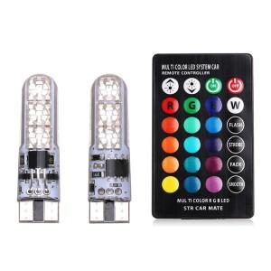 RGB LED T10 W5W Led 194 168 5050 SMD 자동차 돔 독서 등 웨지 램프 전구 원격 컨트롤러 12V