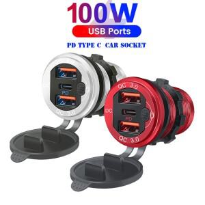 12V/24V USB Type-C 다중 차량용 충전기 소켓 PD3.0 및 포트 터치 스위치로 방수 고속 자동차 모토 어댑터